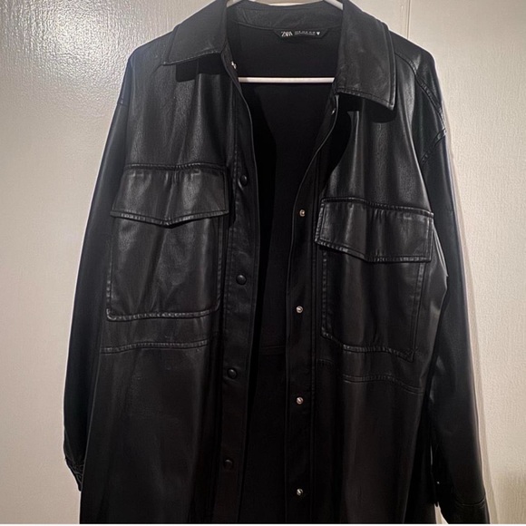 Zara Black Leather-Style Jacket - Picture 2 of 6